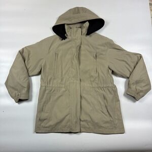 St. John's Bay Jacket Women's PM Tan Fleece Lined Cinched Waist Hooded Full Zip